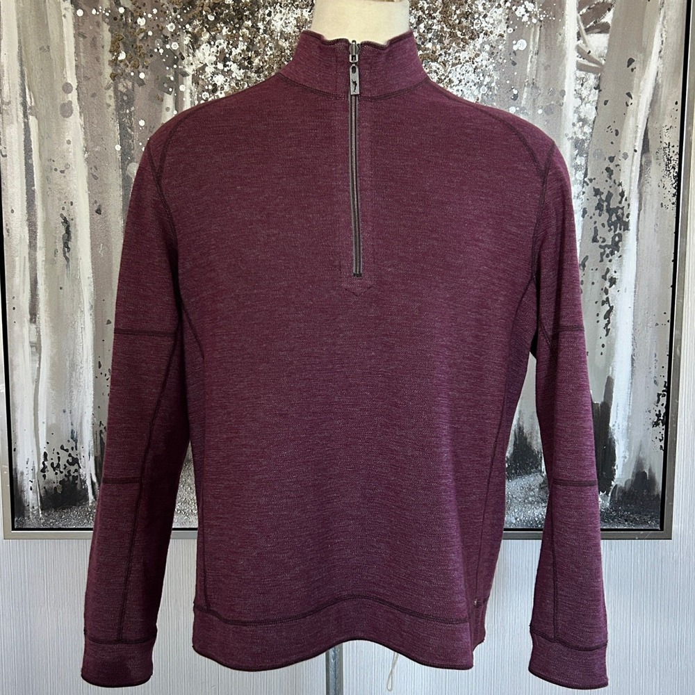 Tommy‎ Bahama Reversible Half-Zip Pullover Red/Heather Cotton Blend Sweater - L